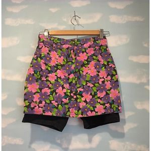 Vintage 90s Floral Pink & Purple Skort Skirt with Bike Shorts! XS 0 2 25 26